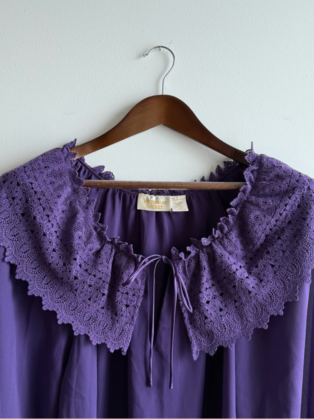 Vintage Victoria’s Secret Purple Sheer Lace Collar Nightgown Romantic Slip Dress